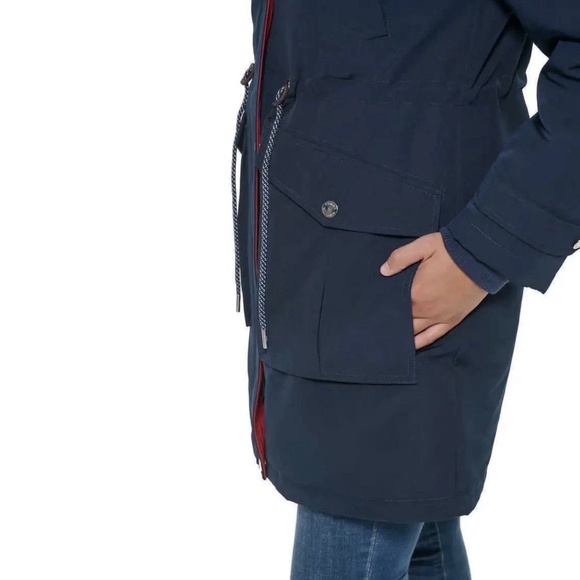 TH Tommy Hilfiger Women Hooded Parka Jacket Long Coat Dark Blue Navy Large - Picture 6 of 14